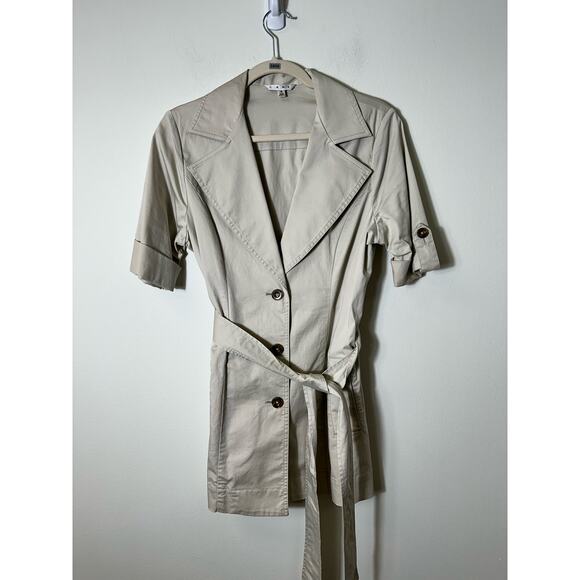 Cabi Tan Khaki Short Sleeve Short Belted Trench Coat Style Jacket Sz 4 - Picture 1 of 4